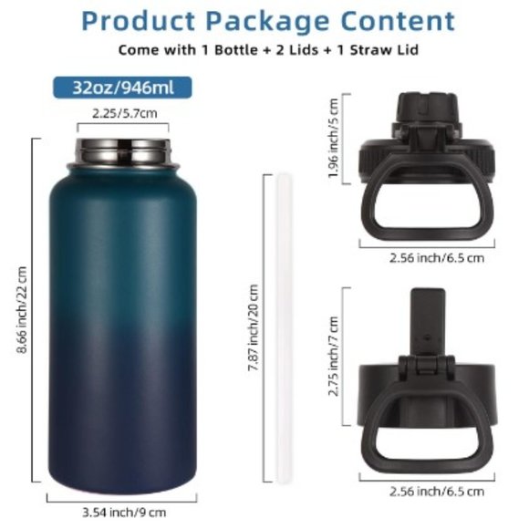 Insulated Stainless Steel Sports Water Bottle - Leak Proof w/ 2 Lids - Picture 2 of 10